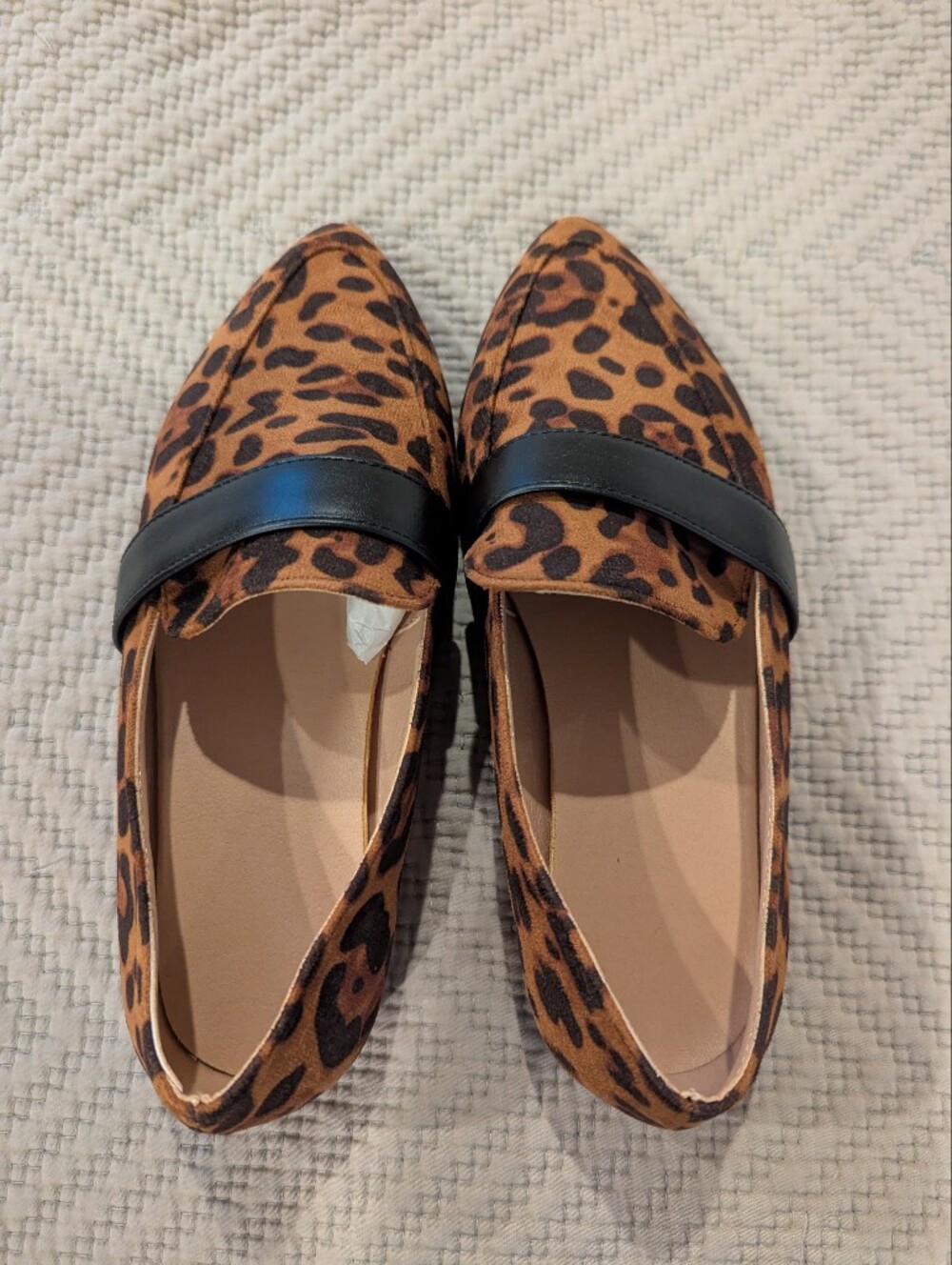 Leopard Print Pointed Toe Loafers with Black Strap